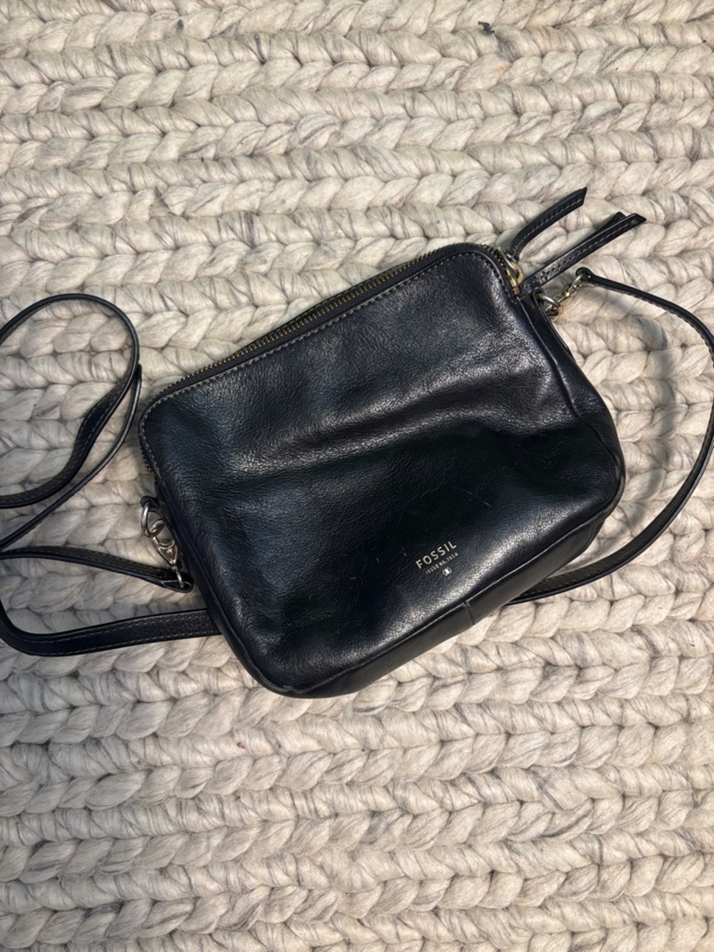 Fossil Black Leather Crossbody Camera Bag